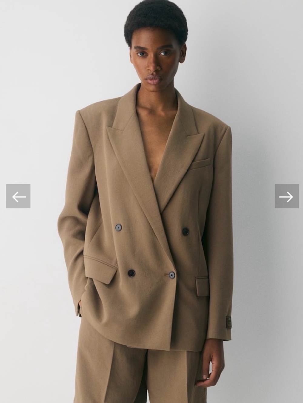 Aritzia Wilfred Double-Breasted Neutral Beige Suit Jacket